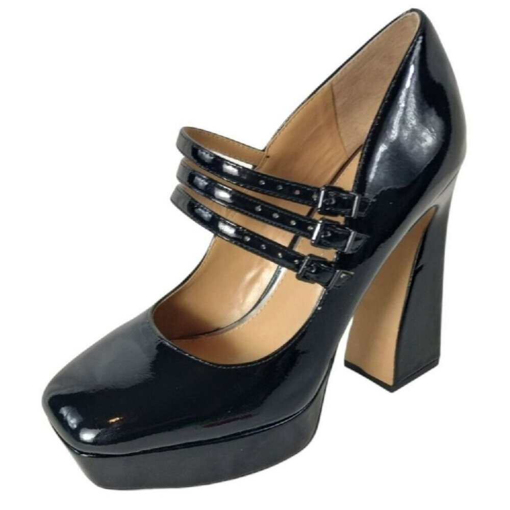 Jessica Simpson Black Patent Triple-Strap Platform Heels
